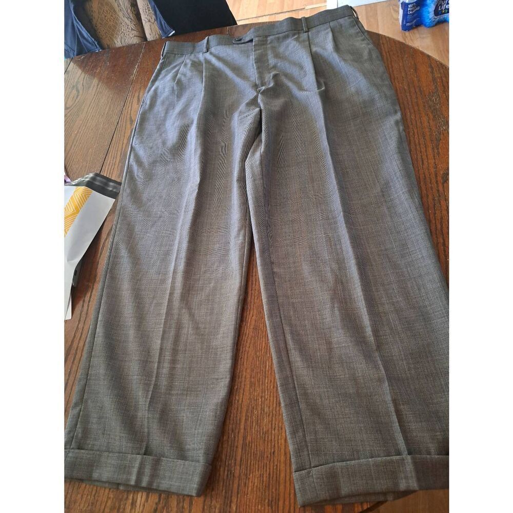 Vintage 40x28.5 Botany Napoli 500 Super 110 Grey Pleated Cuffed Hem Dress Pants
